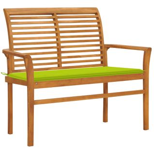 Banc De Jardin Avec Coussin Vert Vif 112 Cm Bois De Teck Massif