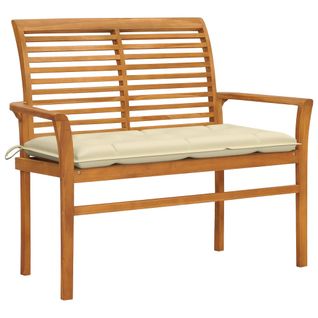 Banc De Jardin Avec Coussin Blanc Crème 112 Cm Bois De Teck