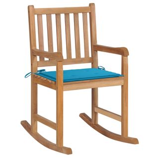 Chaise À Bascule Avec Coussin Bleu Bois De Teck Solide