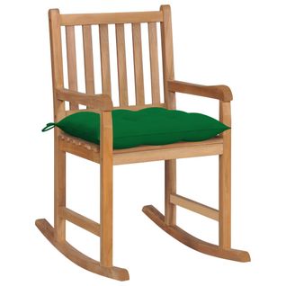 Chaise À Bascule Avec Coussin Vert Bois De Teck Solide