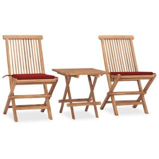 Mobilier À Dîner D'extérieur Pliable Avec Coussin 3 PCs Teck