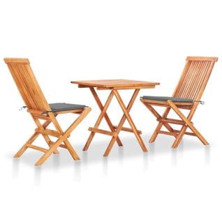 Ensemble De Bistro 3 PCs Avec Coussins Gris Bois De Teck Massif