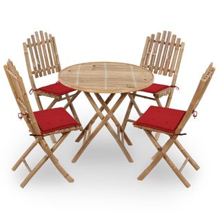 Mobilier À Dîner D'extérieur Pliable 5 PCs Avec Coussins Bambou