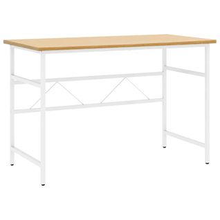 Bureau D'ordinateur Blanc/chêne Clair 105x55x72 Cm Mdf Et Métal