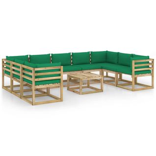 Salon De Jardin 10 PCs Avec Coussins Bois De Pin Imprégné