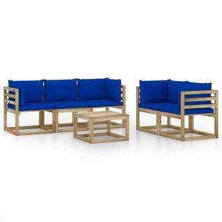 Salon De Jardin 6 PCs Avec Coussins Bleu