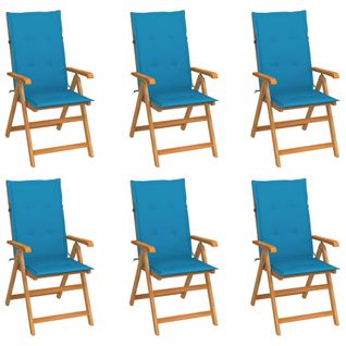 Chaises de jardin lot de 6 avec coussins bleu Bois teck massif