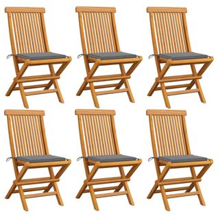 Chaises De Jardin Avec Coussins Gris 6 Pièces Bois De Teck Massif