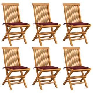 Chaises De Jardin Avec Coussins Rouge Bordeaux 6pcs Teck Massif