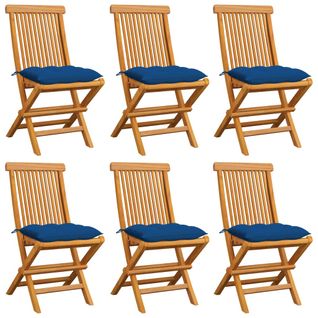 Chaises De Jardin Avec Coussins Bleu 6 PCs Bois De Teck Massif