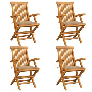 Chaises De Jardin Avec Coussins Beige 4 PCs Bois De Teck Massif