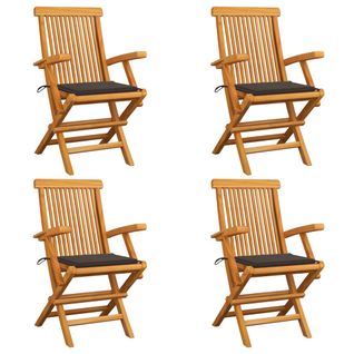 Chaises De Jardin Avec Coussins Taupe 4 PCs Bois De Teck Massif