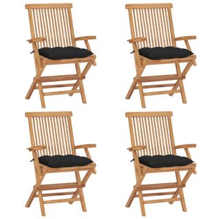 Chaises De Jardin Avec Coussins Noir 4 PCs Bois De Teck Massif