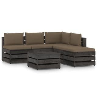 Salon De Jardin 6 PCs Avec Coussins Bois Imprégné De Gris