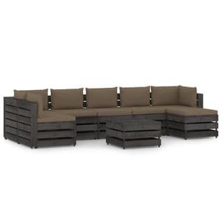 Salon De Jardin 8 PCs Avec Coussins Bois Imprégné De Gris