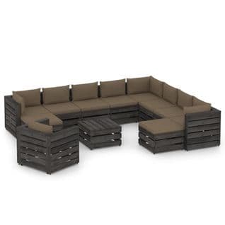 Salon De Jardin 12 PCs Avec Coussins Bois Imprégné De Gris