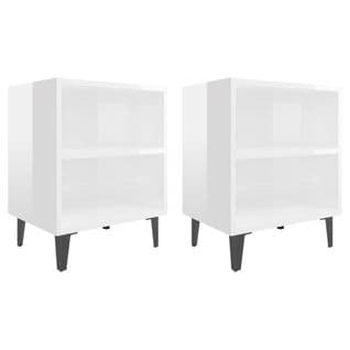 Tables De Chevet Pieds En Métal 2 PCs Blanc Brillant 40x30x50cm