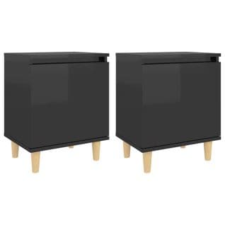 Tables De Chevet Pieds En Bois 2 PCs Noir Brillant 40x30x50 Cm