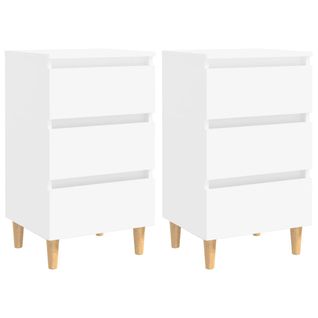 Tables De Chevet Avec Pieds En Bois 2 PCs Blanc 40x35x69 Cm