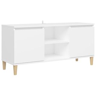 Meuble TV Avec Pieds En Bois Massif Blanc 103,5x35x50 Cm