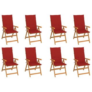 Chaises inclinables de jardin et coussins lot de 8 Teck solide