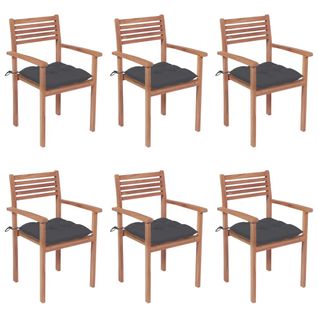 Chaises De Jardin Empilables Avec Coussins 6 PCs Teck Solide