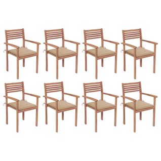 Chaises De Jardin Empilables Avec Coussins 8 PCs Teck Solide