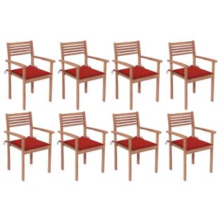 Chaises De Jardin Empilables Avec Coussins 8 PCs Teck Solide