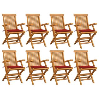 Chaises De Jardin Avec Coussins Rouge 8 PCs Teck Massif