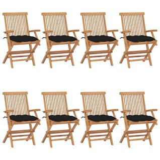 Chaises De Jardin Avec Coussins Noir 8 PCs Bois De Teck Massif