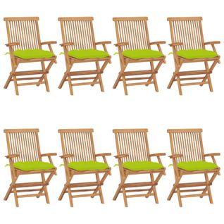 Chaises De Jardin Avec Coussins Vert Vif 8 PCs Teck Massif