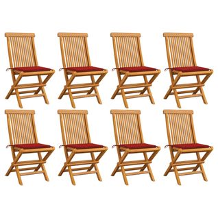 Chaises De Jardin Avec Coussins Rouge 8 PCs Bois De Teck Massif