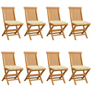 Chaises De Jardin Avec Coussins Blanc Crème 8 PCs Teck Massif