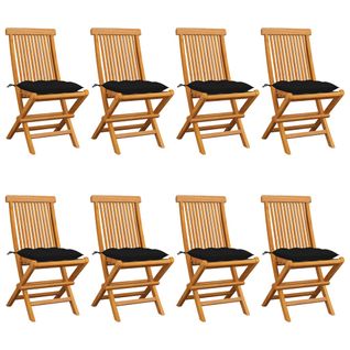 Chaises De Jardin Avec Coussins Noir 8 PCs Bois De Teck Massif