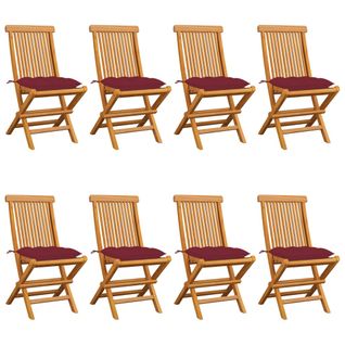 Chaises De Jardin Avec Coussins Bordeaux 8 PCs Teck Massif