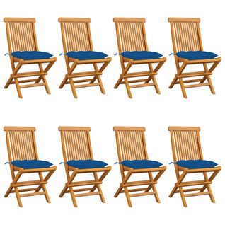 Chaises De Jardin Avec Coussins Bleu 8 PCs Bois De Teck Massif