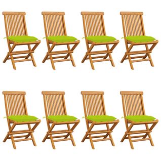 Chaises De Jardin Avec Coussins Vert Vif 8 PCs Teck Massif