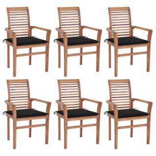 Chaises À Dîner 6 PCs Avec Coussins Noir Bois De Teck Solide