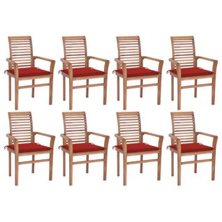 Chaises À Dîner 8 PCs Avec Coussins Rouge Bois De Teck Solide