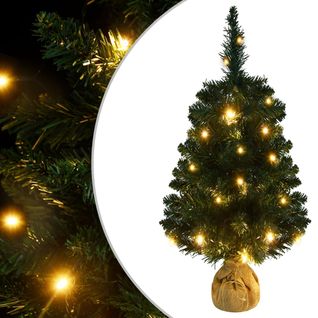 Sapin De Noël Artificiel Pré-éclairé Et Supports Vert 90 Cm Pvc