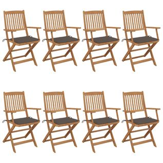 Chaises Pliables De Jardin 8 PCs Avec Coussins Bois D'acacia