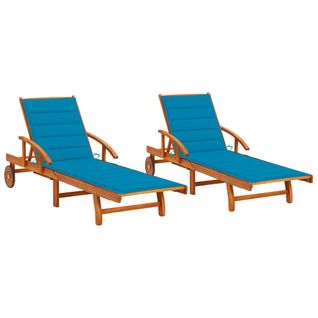 Chaises Longues 2 Pièces Avec Coussins Bois D'acacia Solide