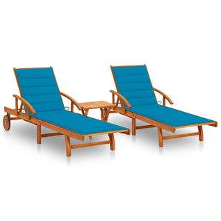 Chaises Longues 2 Pièces Avec Table Et Coussins Acacia Solide