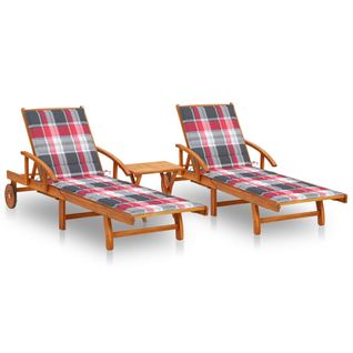 Chaises Longues 2 Pièces Avec Table Et Coussins Acacia Solide