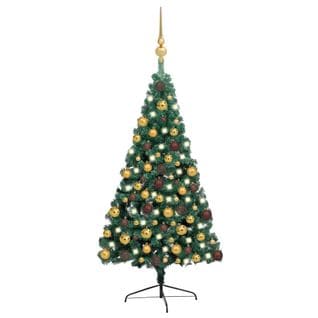 Demi-arbre De Noël Artificiel Pré-éclairé Et Boules Vert 180 Cm