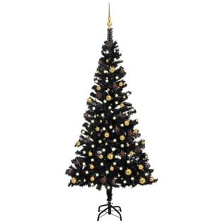 Arbre De Noël Artificiel Pré-éclairé Et Boules Noir 150 Cm Pvc