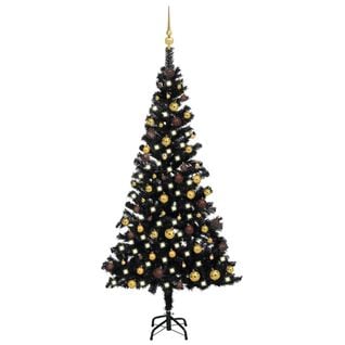 Arbre De Noël Artificiel Pré-éclairé Et Boules Noir 180 Cm Pvc