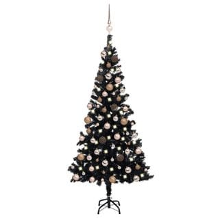 Arbre De Noël Artificiel Pré-éclairé Et Boules Noir 180 Cm Pvc