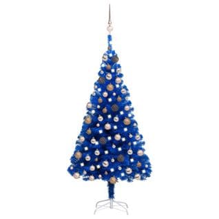 Arbre De Noël Artificiel Pré-éclairé Et Boules Bleu 120 Cm Pvc
