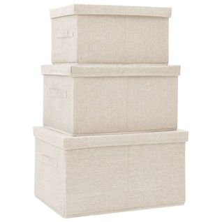 Boîtes De Rangement Empilables 3 PCs Tissu Crème